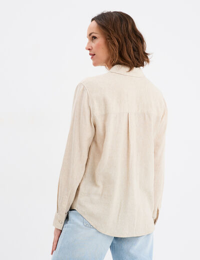 Chemise lin mélangé manches longues beige femme