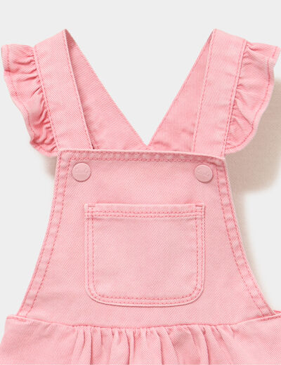 Robe salopette &agrave; volants rose b&eacute;b&eacute; fille