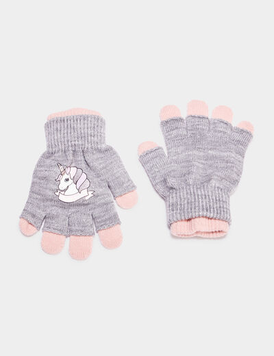 Gants effet superposé gris fille