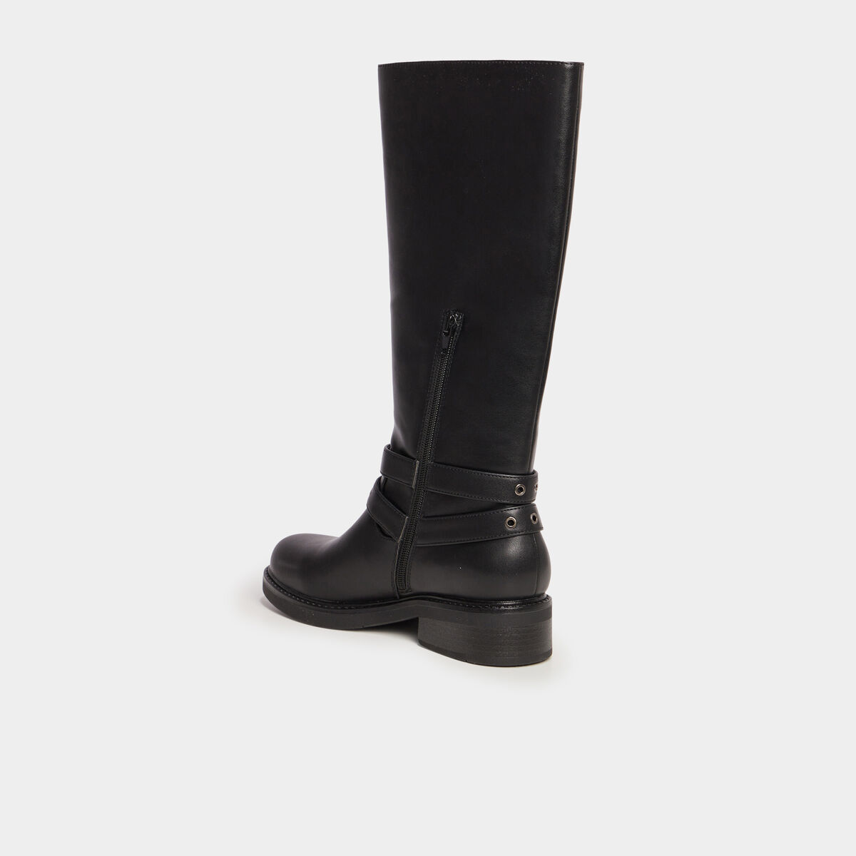Bottes talons plats brides &agrave; oeillets noir femme
