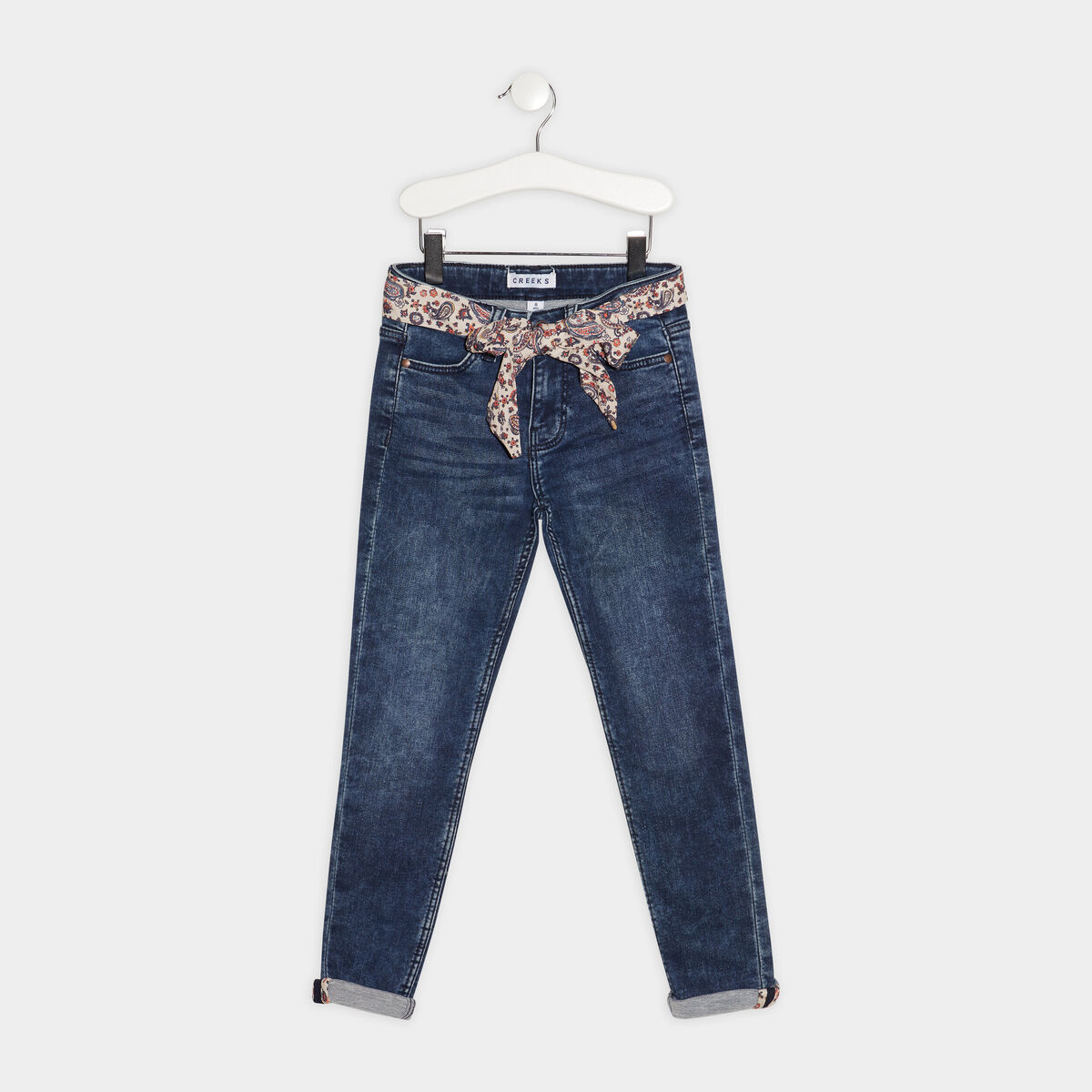 Jeans skinny ceinture foulard denim stone fille