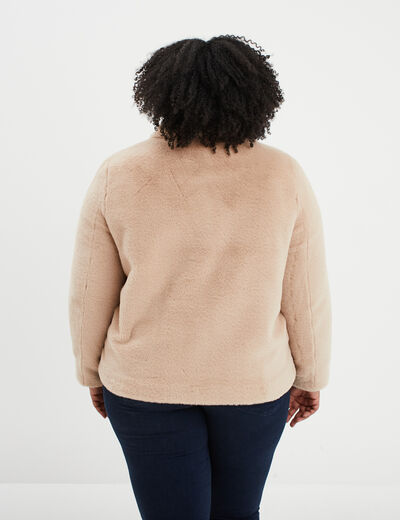 Manteau fausse fourrure col montant beige femme grande taille
