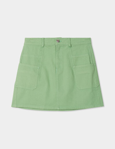 Jupe courte trapèze coton vert fluo femme