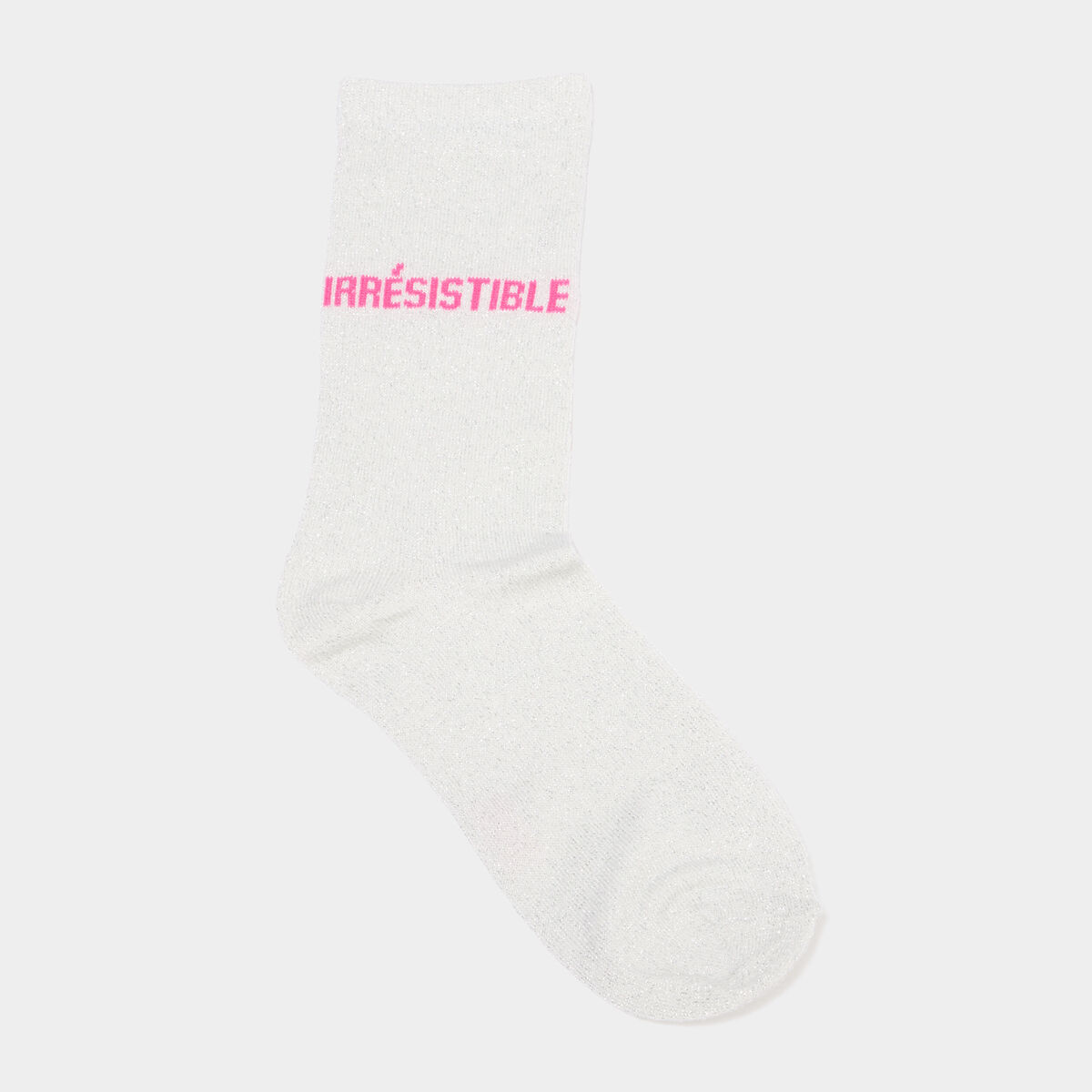 Chaussettes &agrave; fils m&eacute;tallis&eacute;s mi-hautes rose clair femme