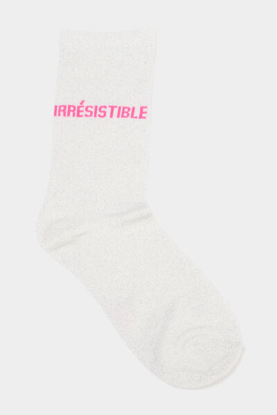 Chaussettes &agrave; fils m&eacute;tallis&eacute;s mi-hautes rose clair femme