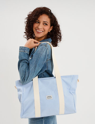 Sac cabas avec bandouli&egrave;re bleu ciel femme