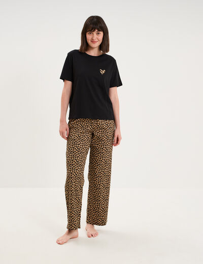 T-shirt col rond manches courtes coton noir femme