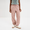 Pantalon droit battle taille élastiquée rose poudrée femme