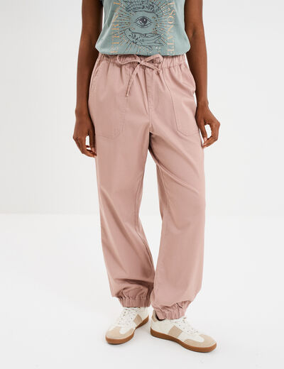 Pantalon droit battle taille élastiquée rose poudrée femme