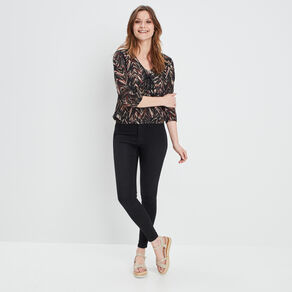 Blouse manches 3/4 détail laçage noir femme