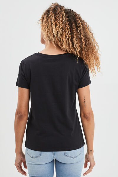 T-shirt ajusté coton Lilo et Stitch noir femme