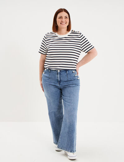 T-shirt manches courtes avec boutons ecru femme grande taille