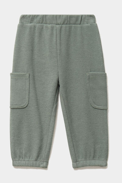 Pantalon maille 2 poches vert kaki b&eacute;b&eacute; gar&ccedil;on