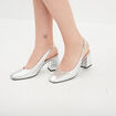 Escarpins slingback m&eacute;tallis&eacute;s gris argent femme