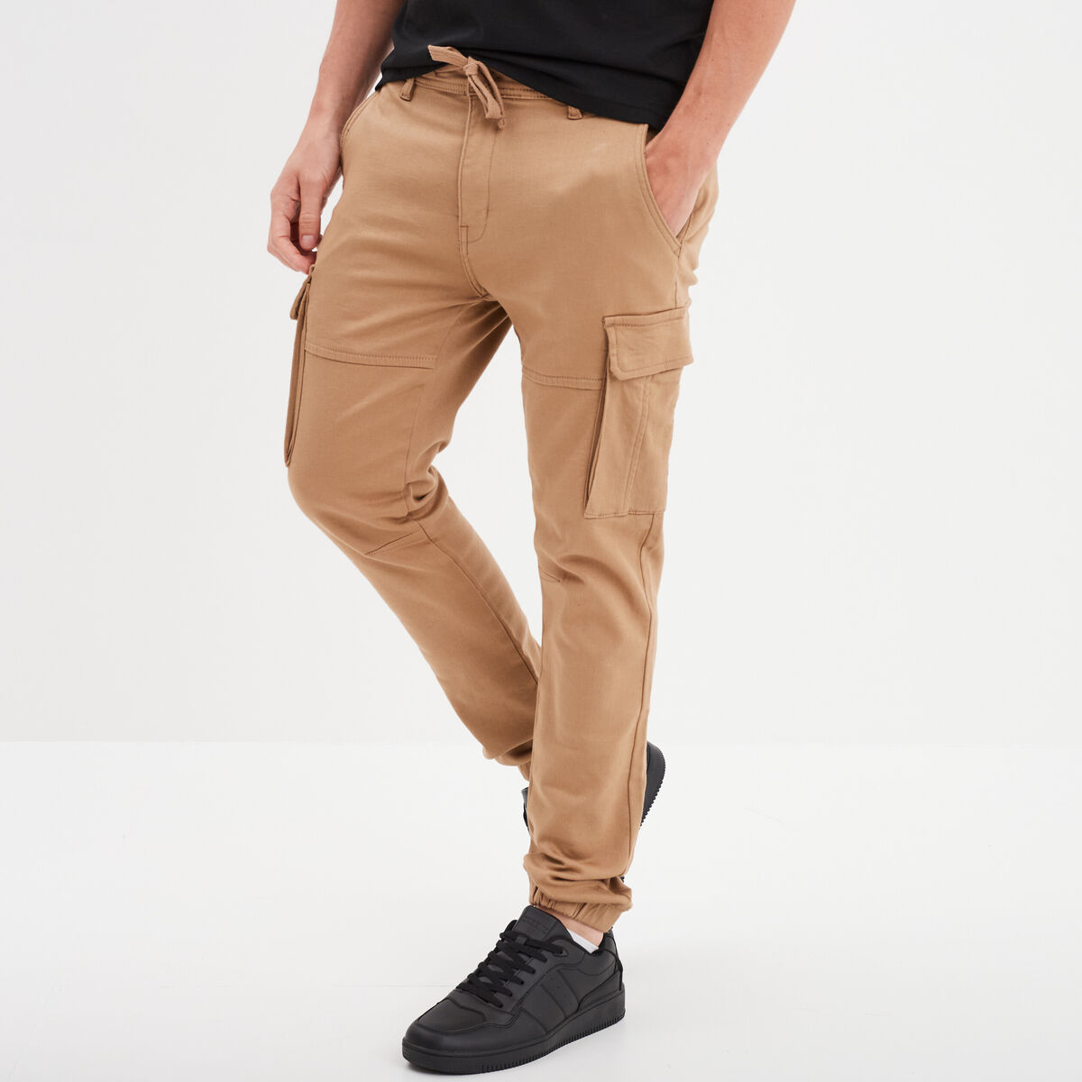 Pantalon cargo slim à coulisse taupe homme