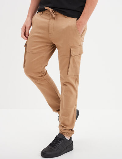 Pantalon cargo slim à coulisse taupe homme