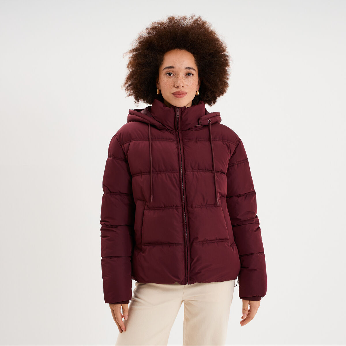 Doudoune &agrave; capuche zipp&eacute;e femme violet fonc&eacute; femme