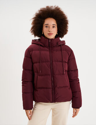 Doudoune &agrave; capuche zipp&eacute;e femme violet fonc&eacute; femme