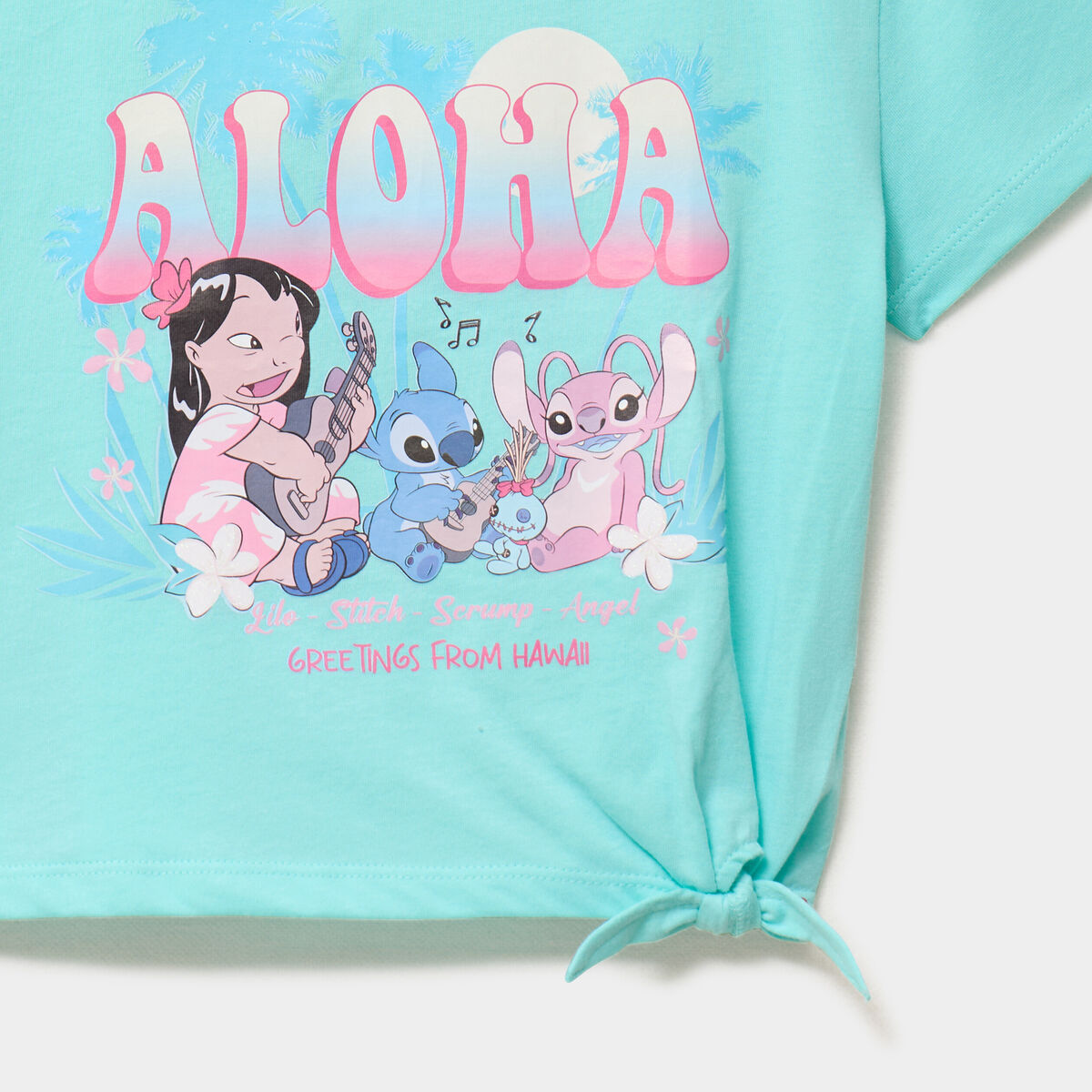 T-shirt avec noeud coton Stitch bleu turquoise fille