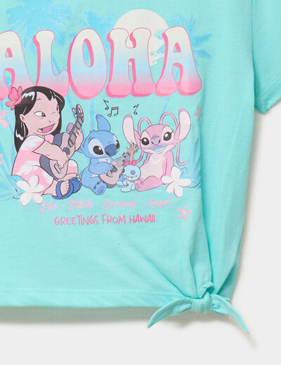T-shirt avec noeud coton Stitch bleu turquoise fille