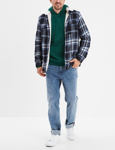 Surchemise carreaux doublée effet sherpa bleu homme