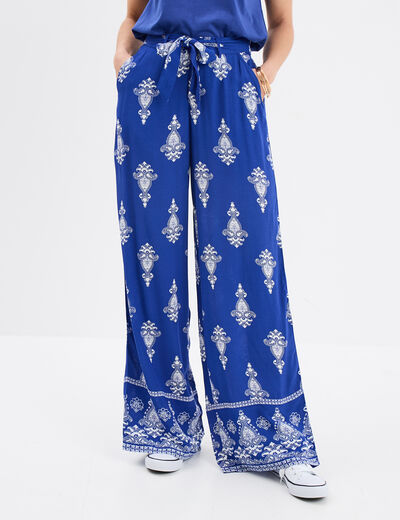 Pantalon large fluide bleu electrique femme