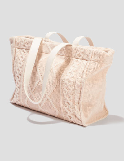 Sac shopper aspect tricoté sable femme