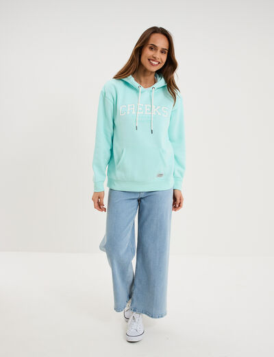 Sweat &agrave; capuche hoodie bleu turquoise femme