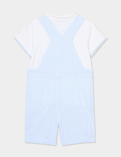 Ensemble salopette et polo coton bleu bébé garçon