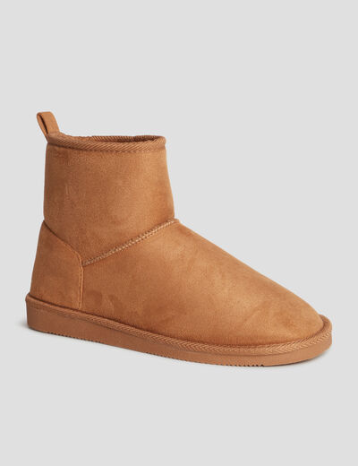 Bottines fourr&eacute;es effet su&eacute;dine sable femme