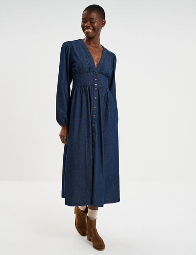 Robe longue en jean empire coton denim brut femme