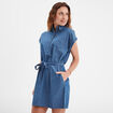 Robe chemise en jean courte ceinturée denim double stone femme