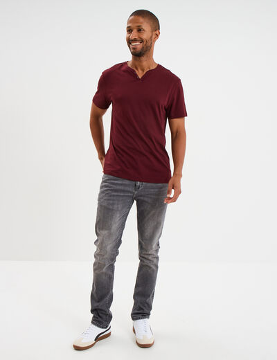T-shirt manches courtes col tunisien camel homme