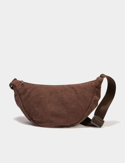Sac banane effet velours c&ocirc;tel&eacute; marron fonc&eacute; femme