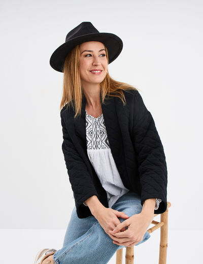Veste esprit kimono matelassée en jersey noir femme