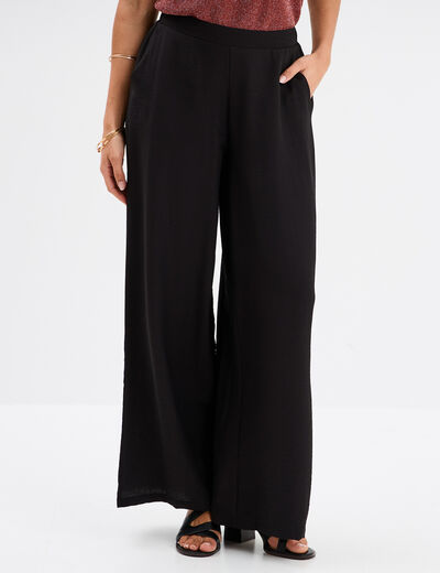Pantalon large taille élastiquée noir femme