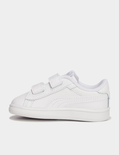 Tennis basses à scratchs en cuir Puma blanc bébé garçon