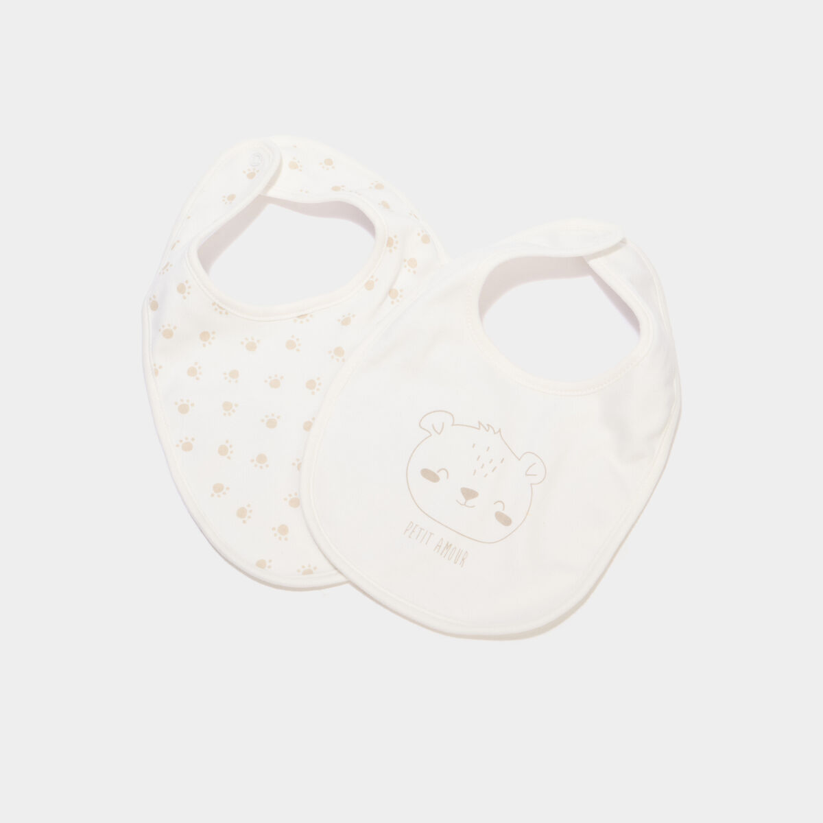 Lot 2 bavoirs &agrave; pressions coton taupe b&eacute;b&eacute;
