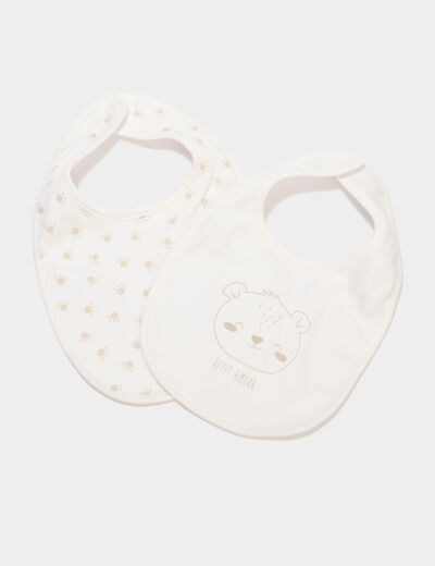 Lot 2 bavoirs &agrave; pressions coton taupe b&eacute;b&eacute;