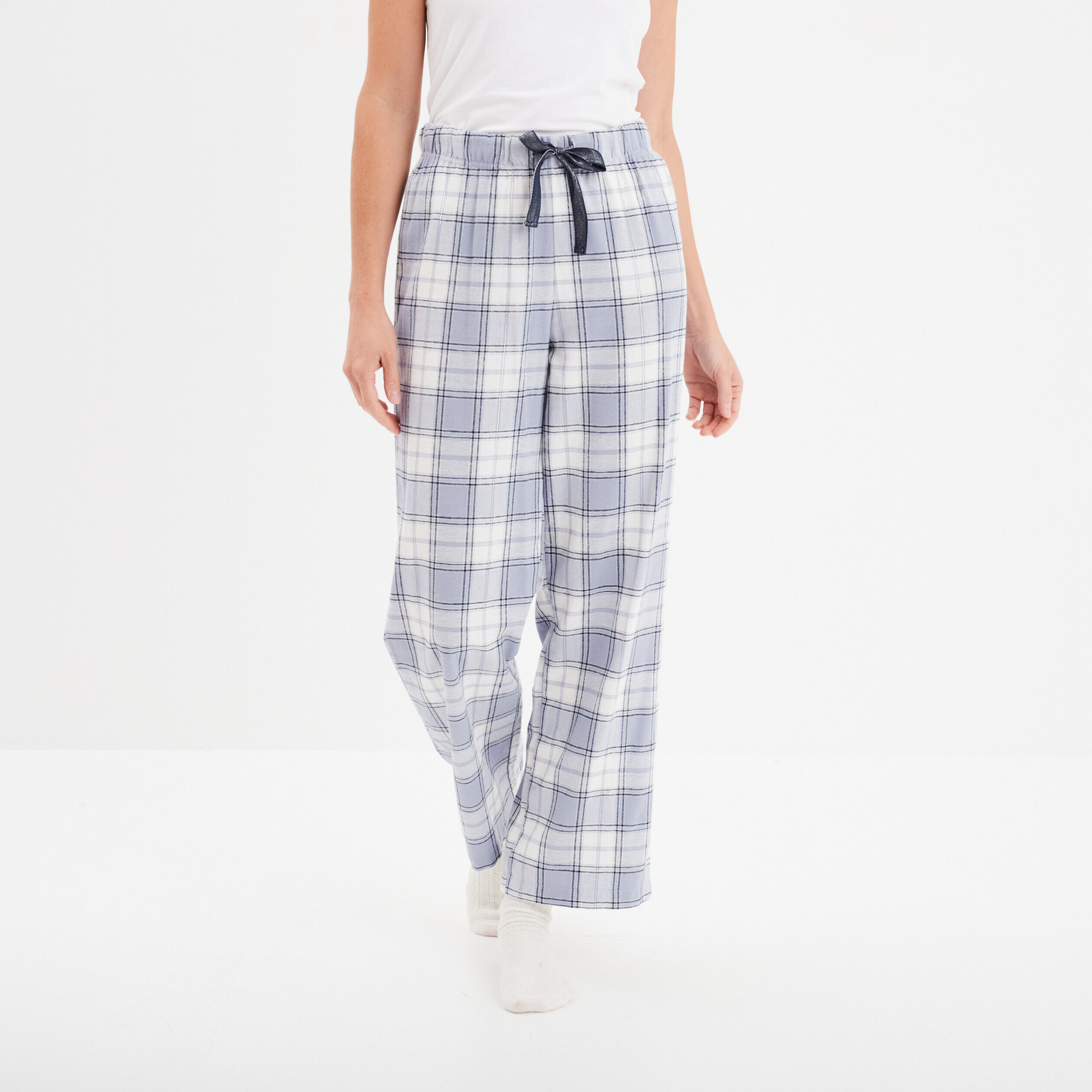Pantalon de pyjama en coton ajusable bleu femme LH