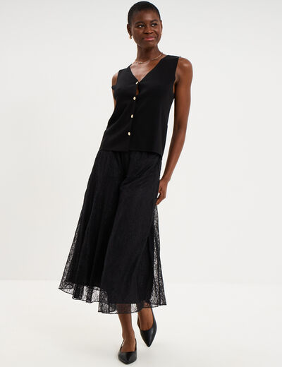 Jupe longue en dentelle noir femme