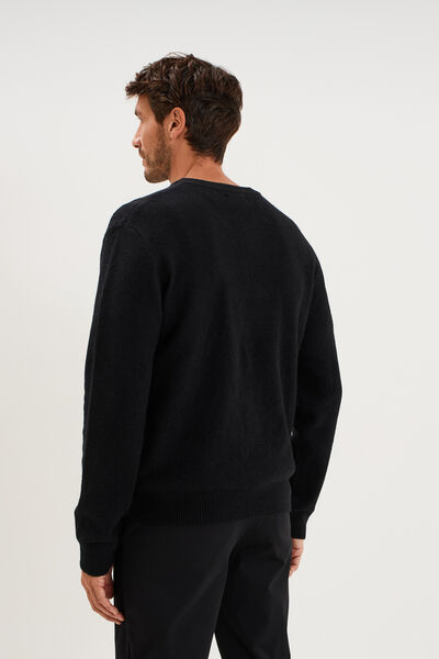 Pull droit col en V manches longues noir homme