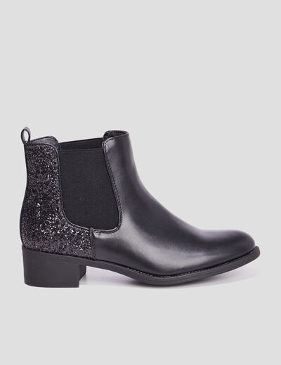 Bottines chelsea &agrave; paillettes noir femme
