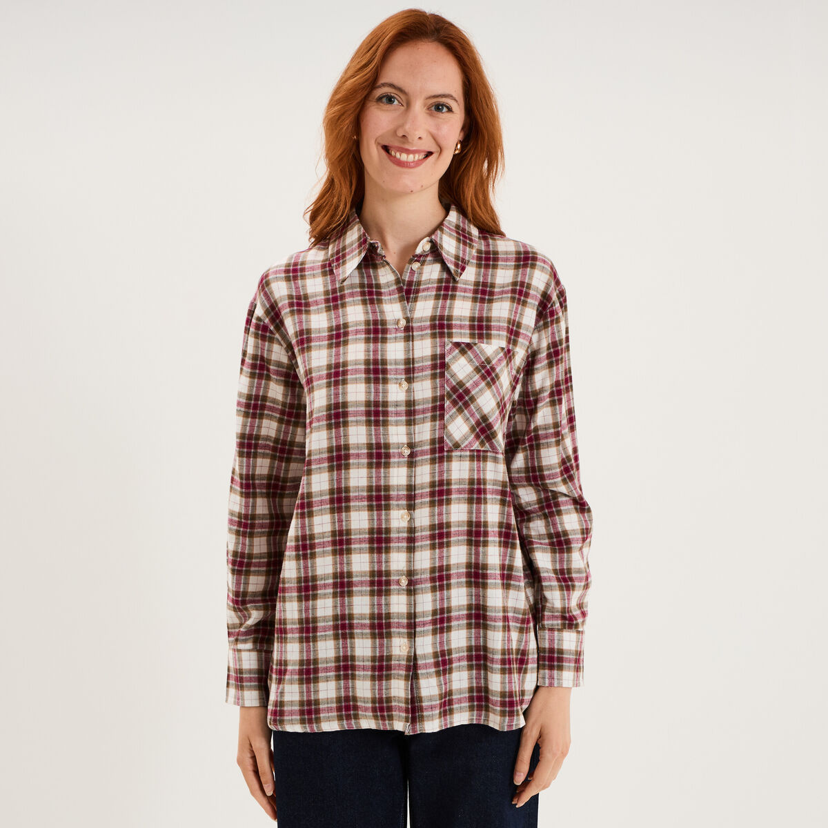 Chemise manches longues coton bordeaux femme