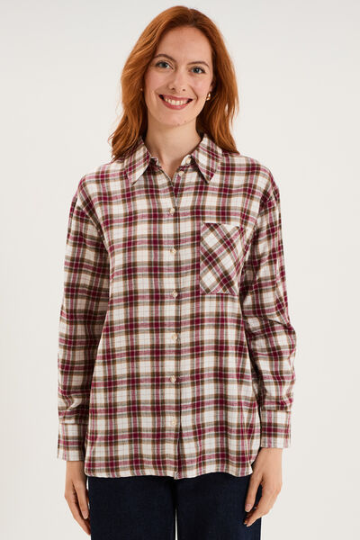 Chemise manches longues coton bordeaux femme