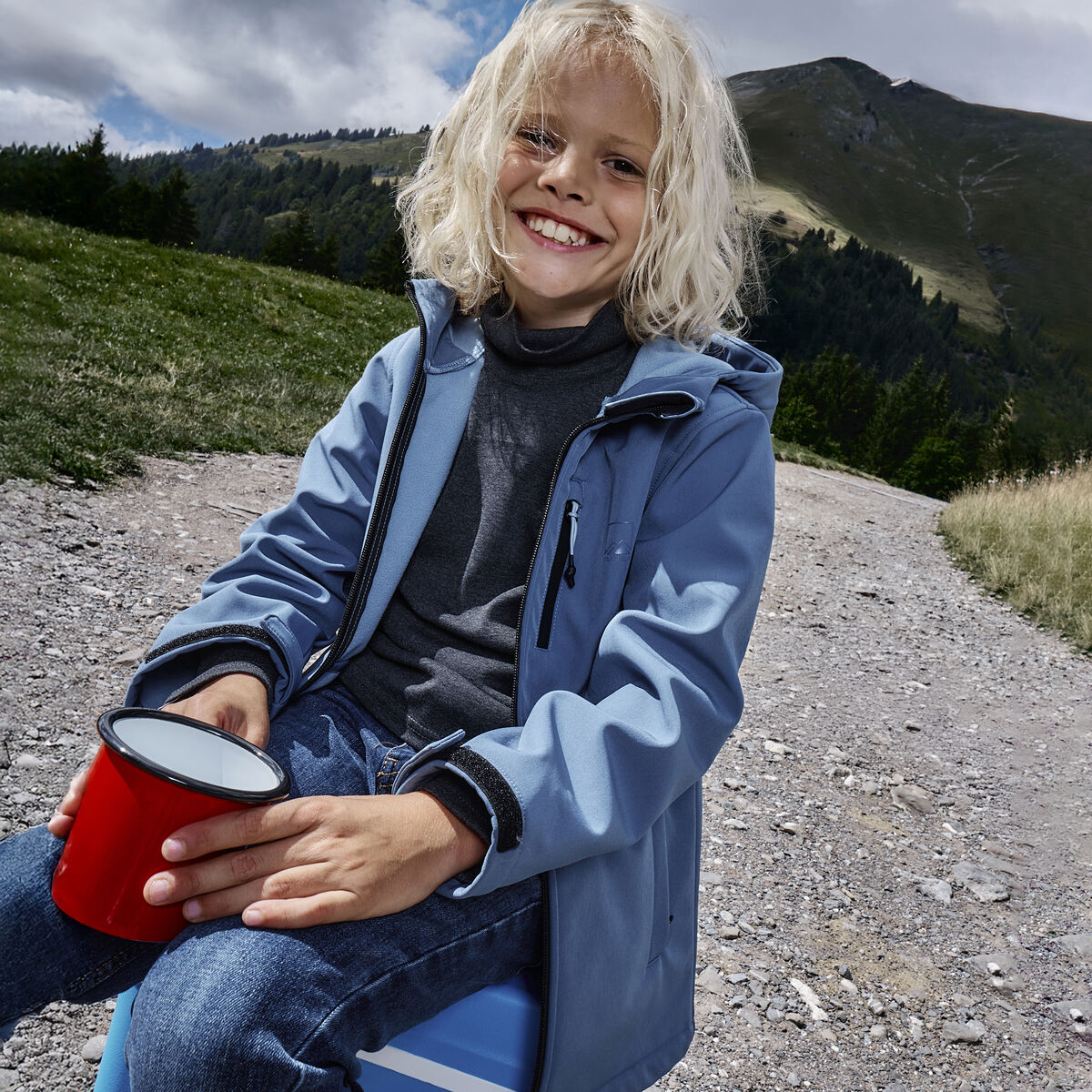 Blouson d&eacute;perlant fourr&eacute; &agrave; capuche bleu gris gar&ccedil;on