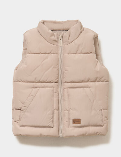 Doudoune sans manches imperm&eacute;able zipp&eacute;e sable b&eacute;b&eacute; gar&ccedil;on