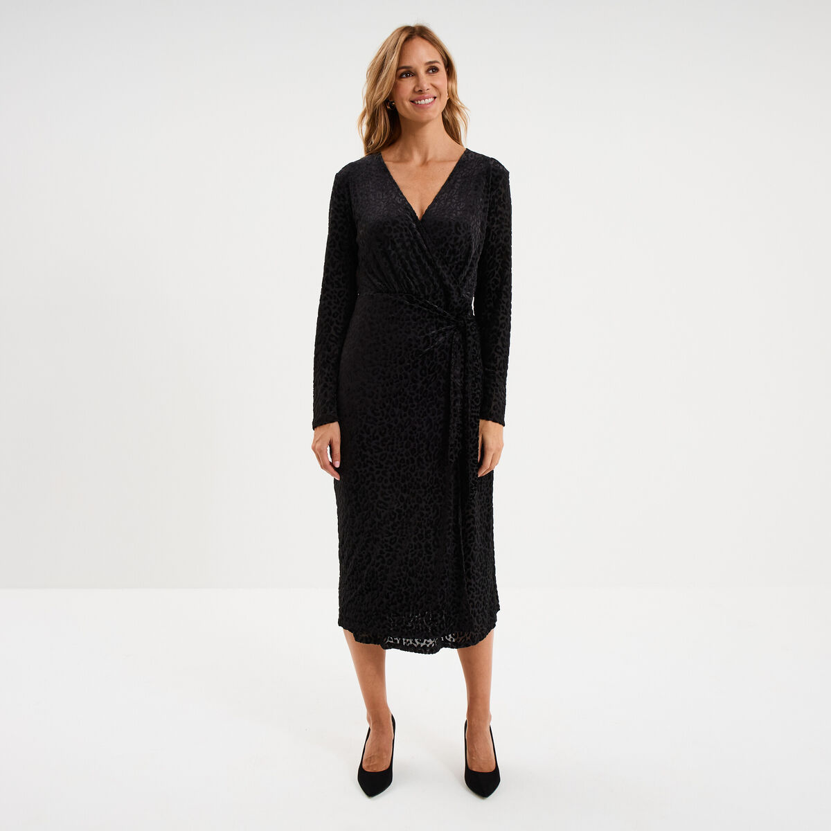 Robe effet velours noeud c&ocirc;t&eacute; noir femme