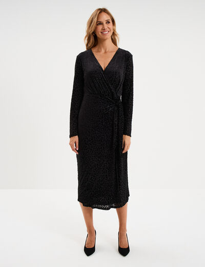 Robe effet velours noeud c&ocirc;t&eacute; noir femme