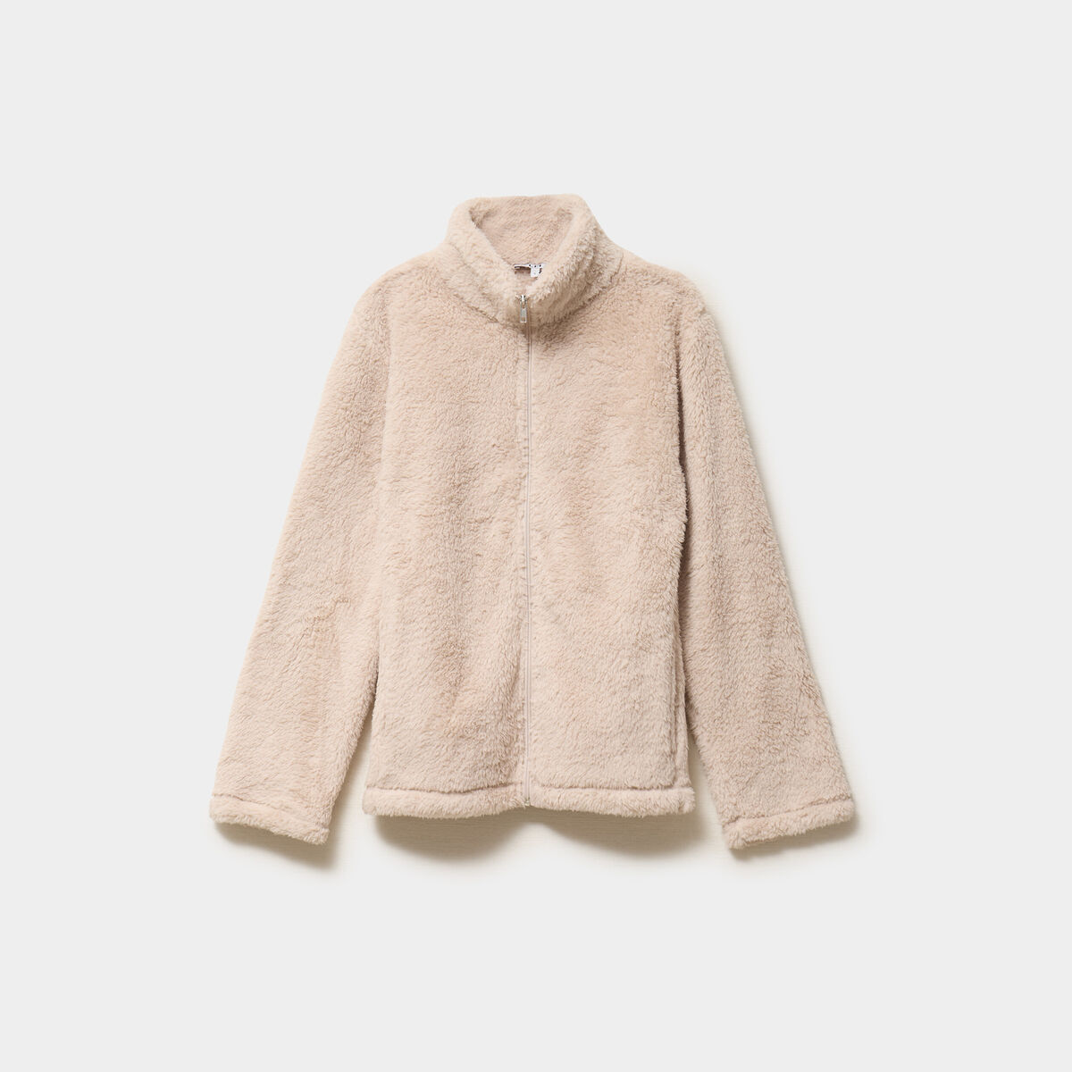 Veste effet polaire col montant gris clair femme